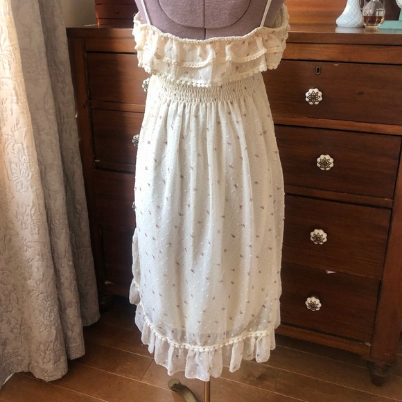 Floral flowy cream empire summer dress - Picture 3 of 4